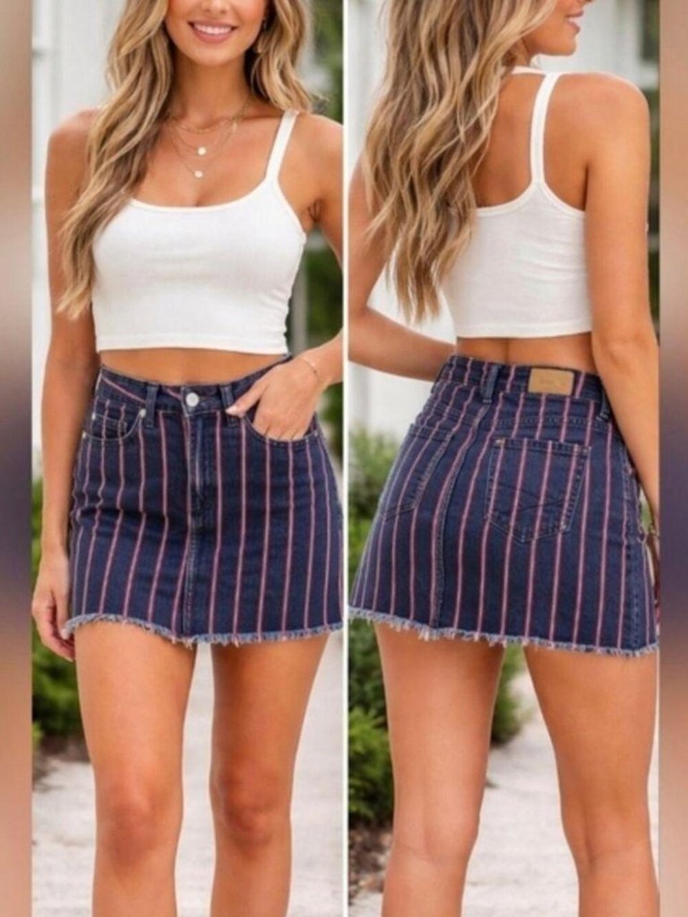 American Eagle Jean Mini Skirt Super Stretch Hi Rise Red White Blue Sz 2